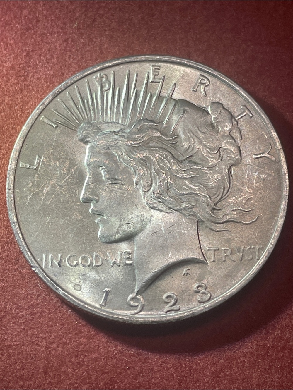 1923 Peace Dollar  Brilliant Uncirculated 90% Silver   Scratches on cheek